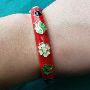 2/15$ Red enamel bracelet with butterfly and leaves